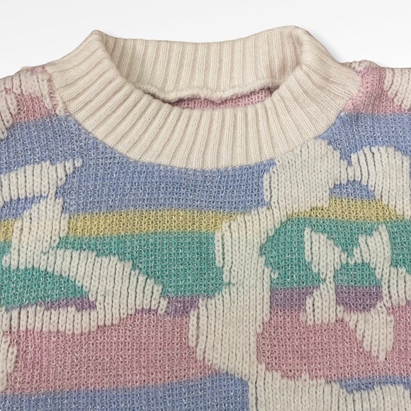 Vintage Pastel Stripe Floral Lurex Sweater Medium - Picture 4 of 6